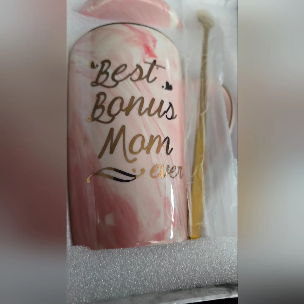 Pink Marble Mug Set with Gold Spoon 